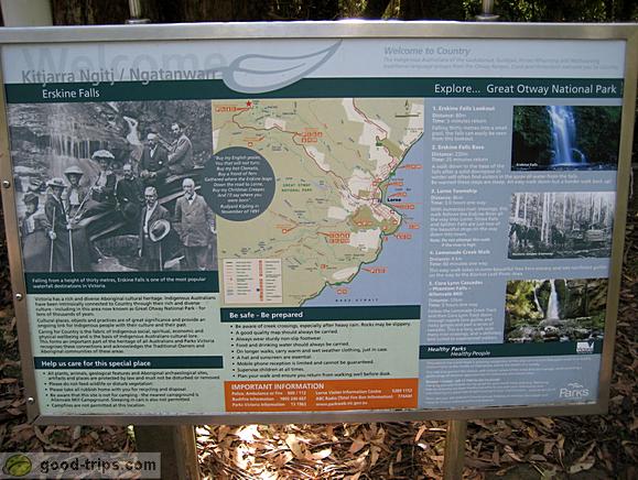 Information Board for Erskine Falls in Victoria
